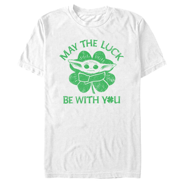 Men's Star Wars: The Mandalorian St. Patrick's Day Grogu May the Luck be with You Retro  Adult T-Shirt