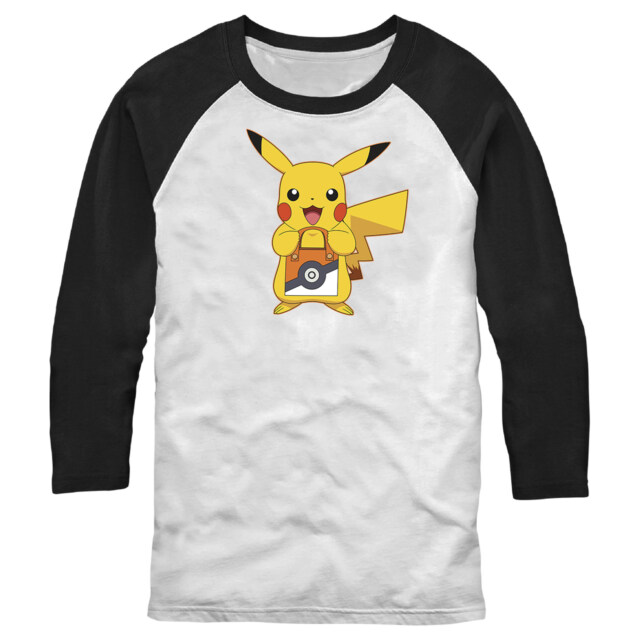 Men's Pokemon Halloween Trick or Treat Pikachu  Adult Baseball Tee