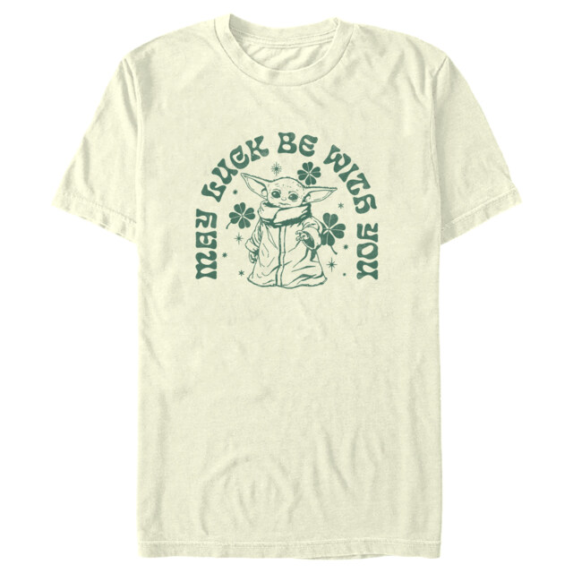 Men's Star Wars: The Mandalorian St. Patrick's Day Grogu May Luck be with You Retro  Adult T-Shirt