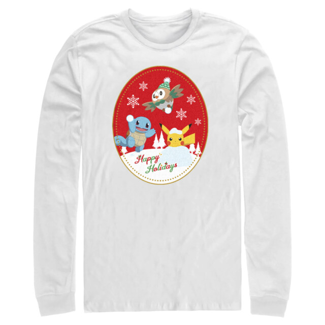 Men's Pokemon Christmas Happy Holidays Patch  Adult Long Sleeve Shirt
