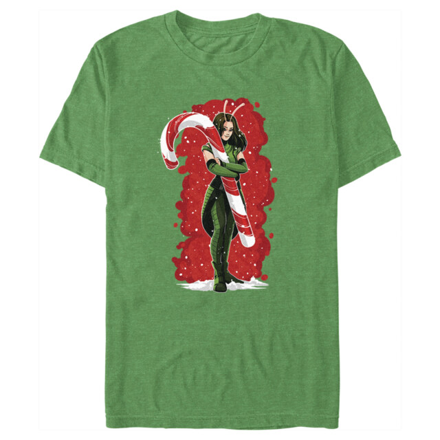 Men's Guardians of the Galaxy Holiday Special Mantis Candy Cane Hug  Adult T-Shirt