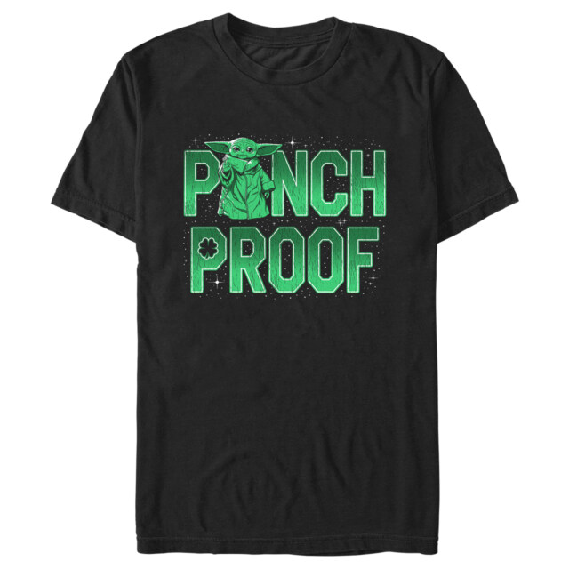 Men's Star Wars: The Mandalorian Grogu St. Patrick's Day Galaxy Stars Pinch Proof  Adult T-Shirt