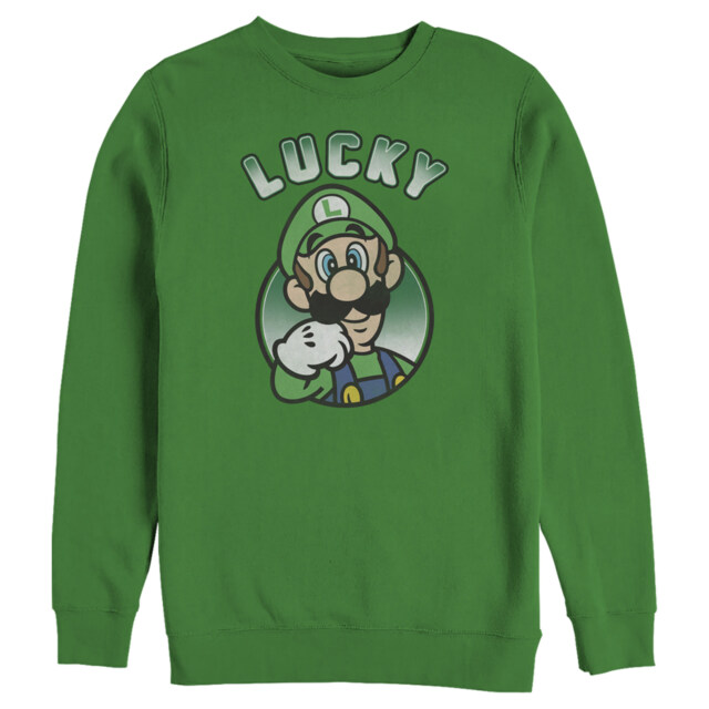 Men's Nintendo Super Mario St. Patrick's Day Lucky Luigi Retro  Adult Sweatshirt