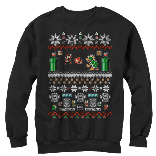 Men's Nintendo Ugly Christmas Mario and Bowser  Adult Sweatshirt