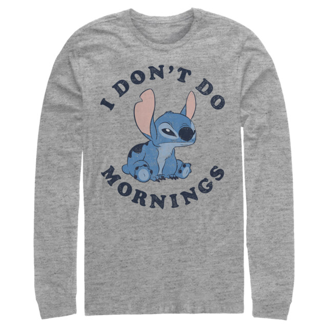 Men's Lilo & Stitch I Don't Do Mornings Light Blue  Adult Long Sleeve Shirt