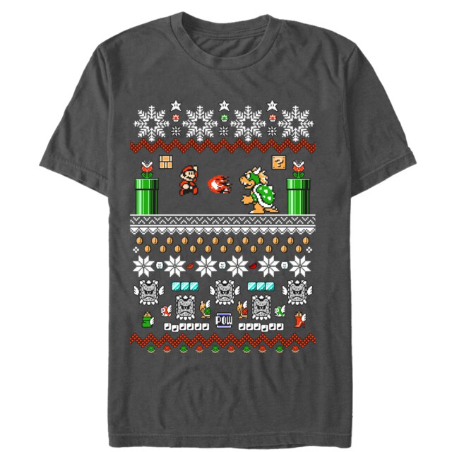 Men's Nintendo Ugly Christmas Mario and Bowser  Adult T-Shirt