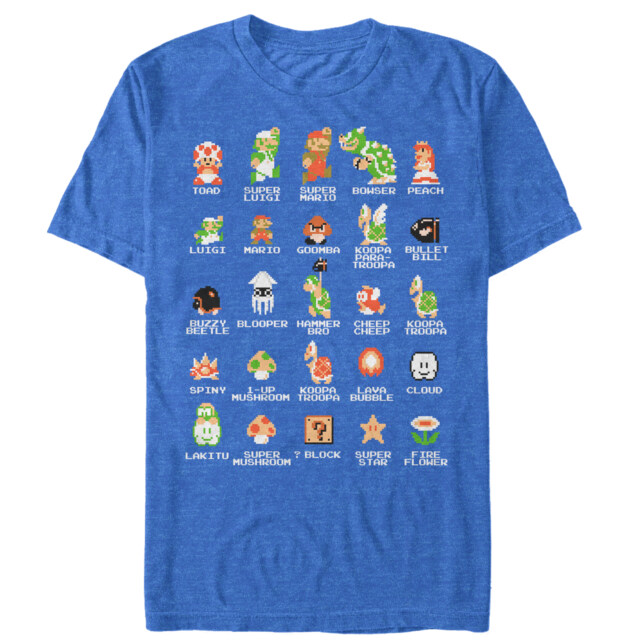 Men's Nintendo Super Mario Bros Character Guide  Adult T-Shirt
