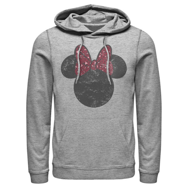 Men's Mickey & Friends Minnie Mouse Distressed Leopard Bow  Adult Pull Over Hoodie