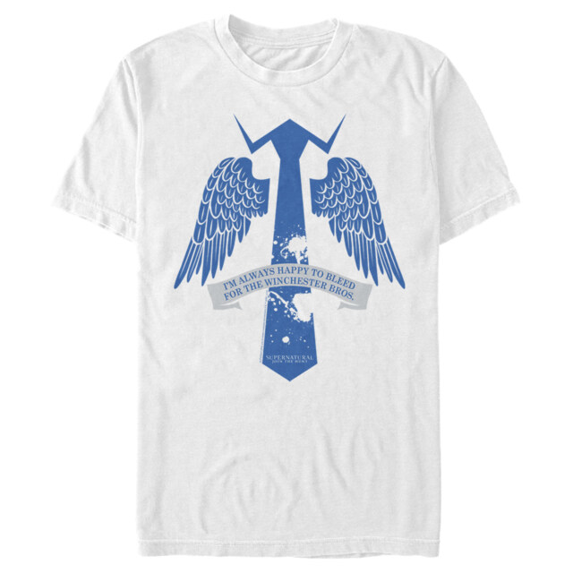 Men's Supernatural Castiel Bleed for Bros Wings  Adult T-Shirt
