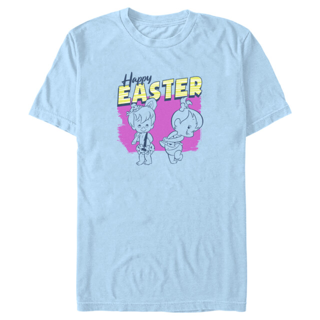 Men's The Flintstones Pebbles and Bamm-Bamm Happy Easter  Adult T-Shirt