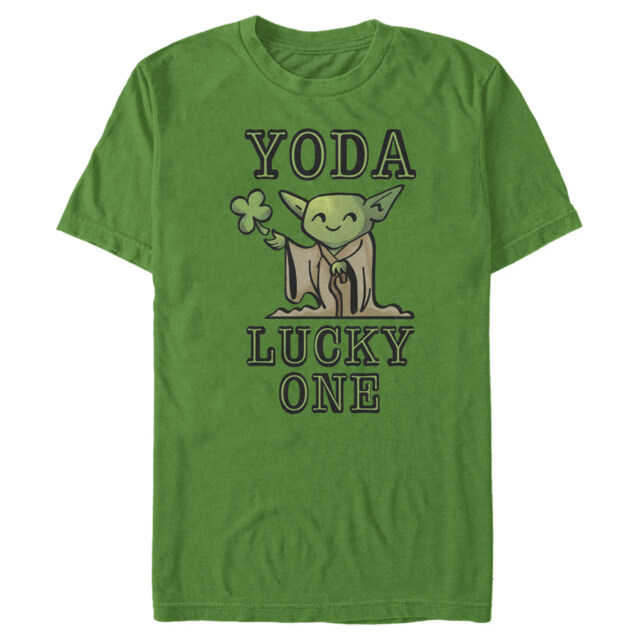 Men's Star Wars St. Patrick's Day Cartoon Yoda Lucky One  Adult T-Shirt