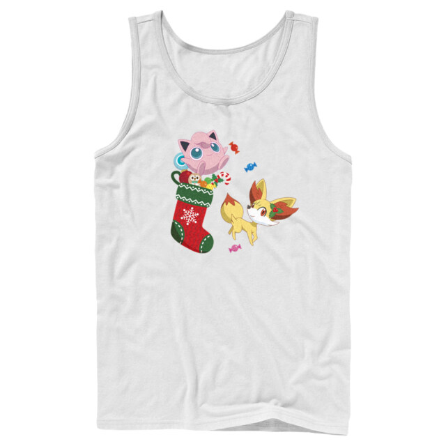 Men's Pokemon Christmas Jigglypuff and Fennekin Stocking  Adult Tank Top