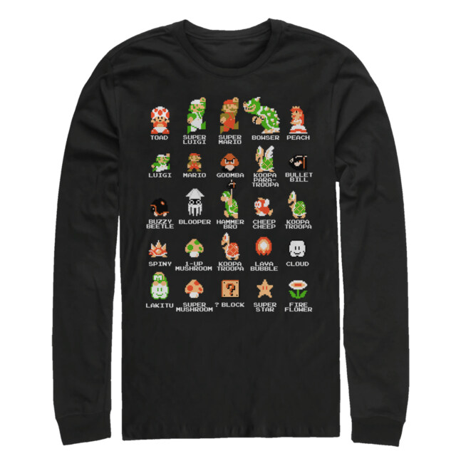 Men's Nintendo Super Mario Bros Character Guide  Adult Long Sleeve Shirt