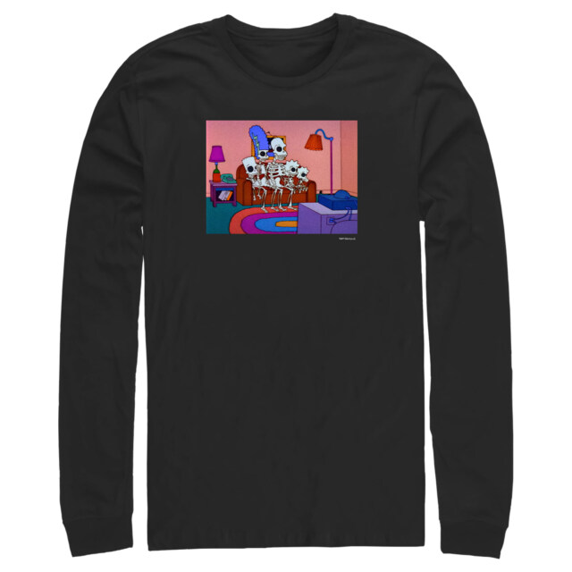 Men's The Simpsons Skeleton Family Inside House  Adult Long Sleeve Shirt
