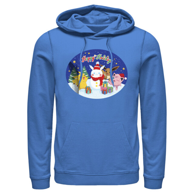 Men's Pokemon Christmas Happy Holidays Snowman  Adult Pull Over Hoodie