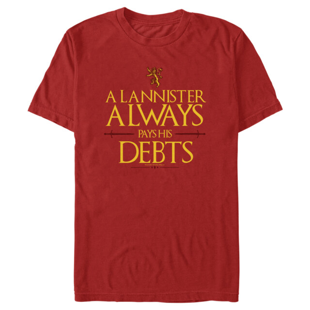 Men's Game of Thrones A Lannister Always Pays His Debts  Adult T-Shirt