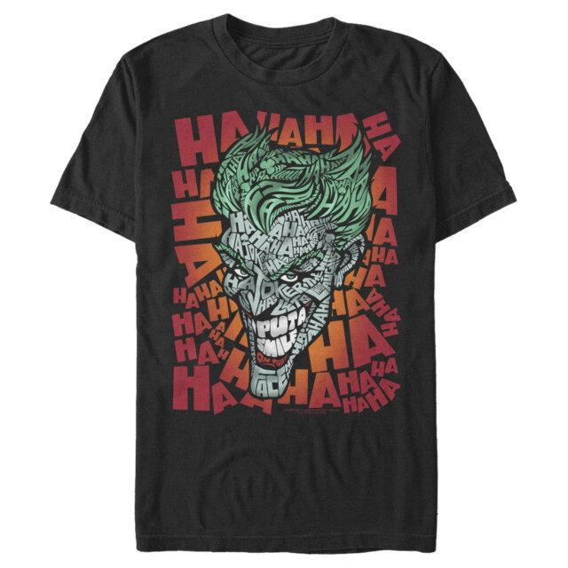 Men's Batman Joker Laugh Background Text  Adult T-Shirt