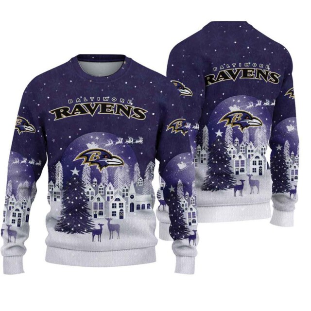 Stocktee Baltimore Ravens Christmas Night Limited Edition Knitted Sweater NEW122609