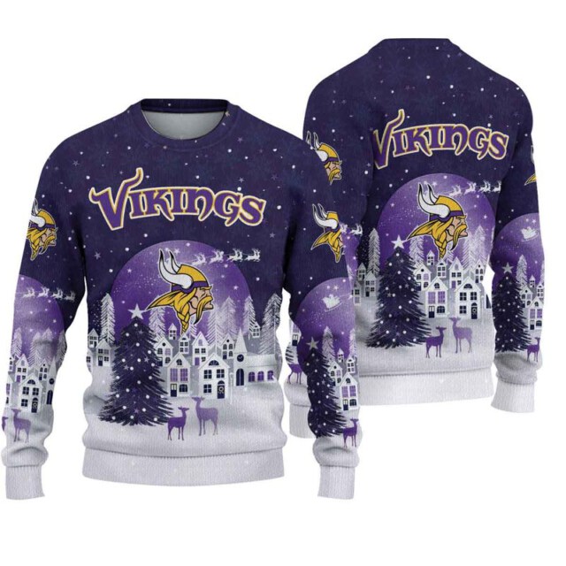 Stocktee Minnesota Vikings Christmas Night Limited Edition Knitted Sweater NEW122627