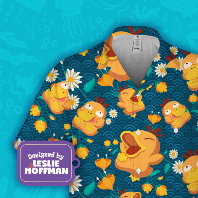 Psyduck Wave Flowers Poke Hawaiian Shirt