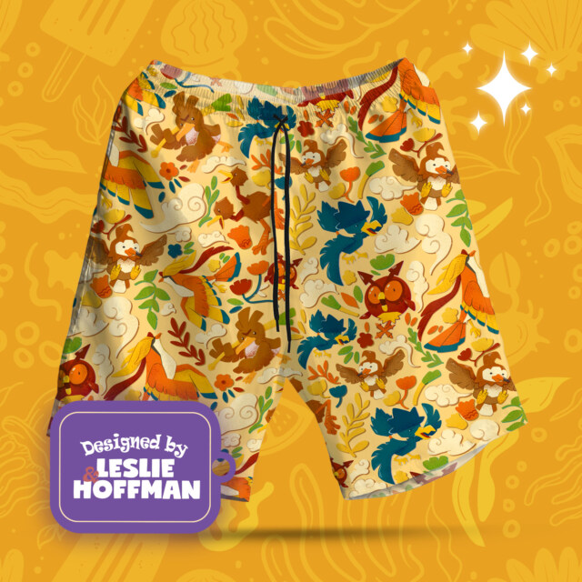 Pidgeot Yellow Poke Shorts, Women’s Board Shorts