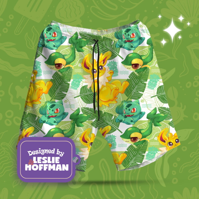 Jolteon Green Poke Shorts, Women’s Board Shorts