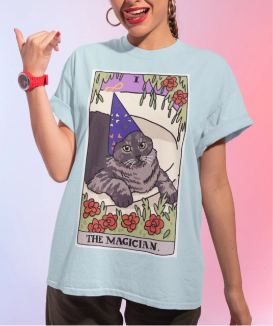 WIZARD CAT THE MAGICIAN T SHIRT, TAROT CARD SHIRT