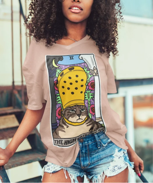THE ORIGINAL HIGH PRIESTESS CROCS CAT MEME TAROT SHIRT