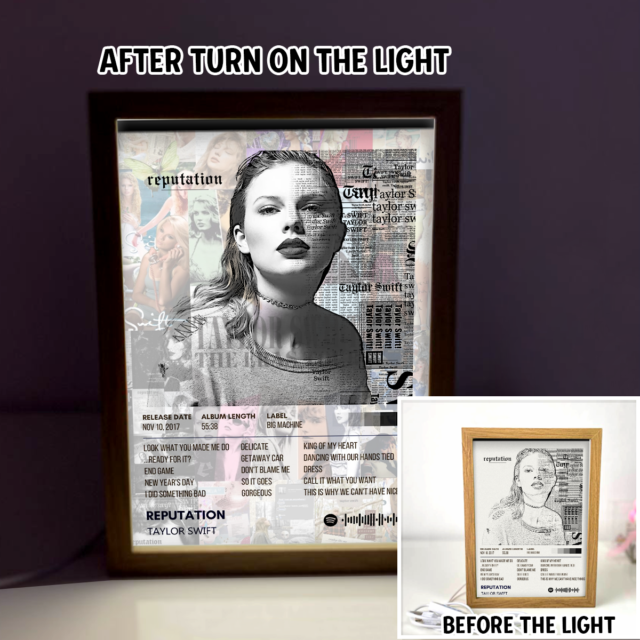 Reputation Album Cover Swiftie 4D Art Led Light Wooden Frame Night Light Decoration