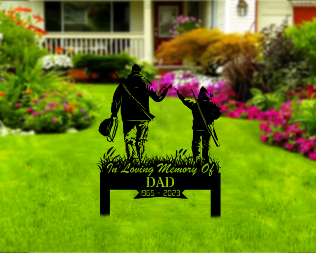 Personalized Dad Memorial Stake,  Dad and son huting Metal Sign, Sympathy Sign, Grave Marker, Remembrance Stake
