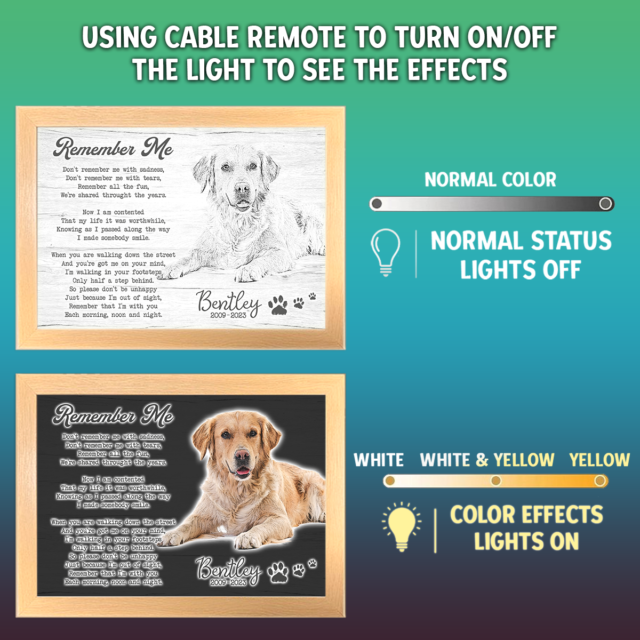 Remember Me Poem Personalized Photo 3D Art Led Light Wooden Frame Night Light Decoration, Custom Pet Name And Photo, Memorial Gift for  Pet Lovers