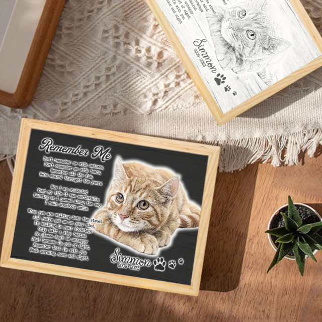 Remember Me Poem Custom Photo 3D Led Light Wooden Frame Night Light Decoration, Personalized Pet Name And Photo, Memorial Gift for  Pet Lovers
