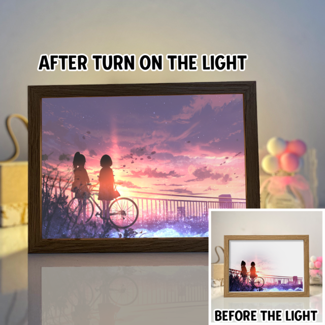 Sunset On The Bridge At The Countryside 4D Art Led Light Wooden Frame Night Light Decoration