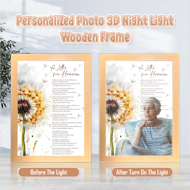 A Letter From Heaven Poem Personalized Photo 3D Led Light Wooden Frame Night Light Decoration, Add Deceased Loved One To Photo, Memorial Gift for Dad Mom