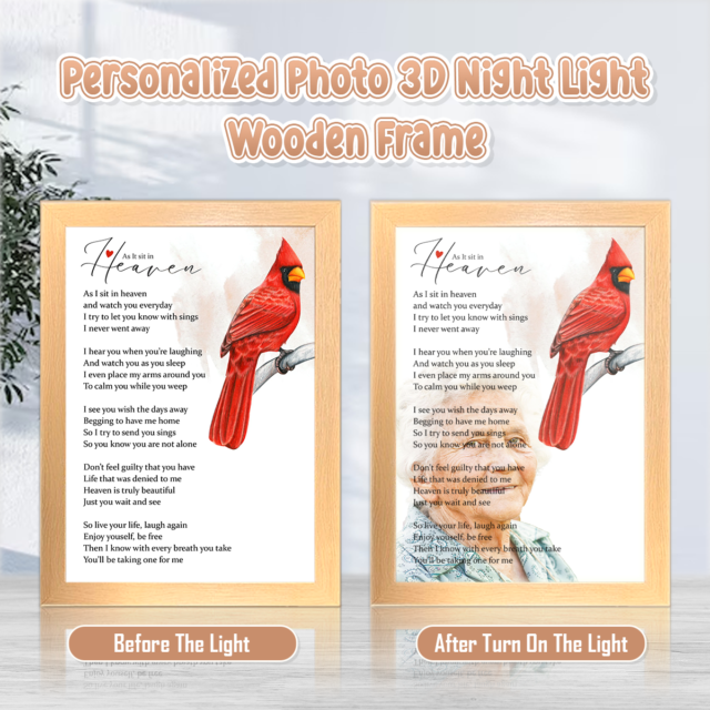 As It Sit In Heaven Personalized Photo 3D Art Led Light Wooden Frame Night Light Decoration, Add Deceased Loved One To Photo, Memorial Gift for Dad Mom