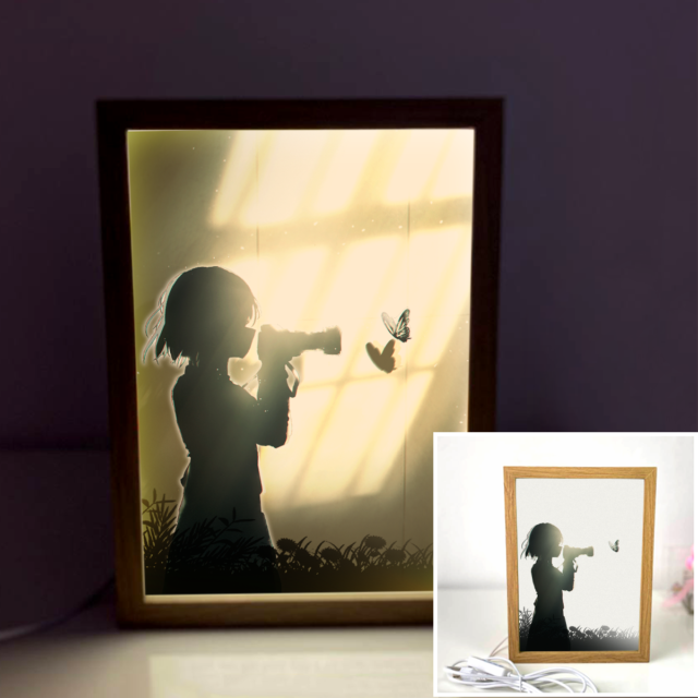 Taking A Photo Of A Butterfly When Light Showed Up 4D Art Led Light Wooden Frame Night Light Decoration