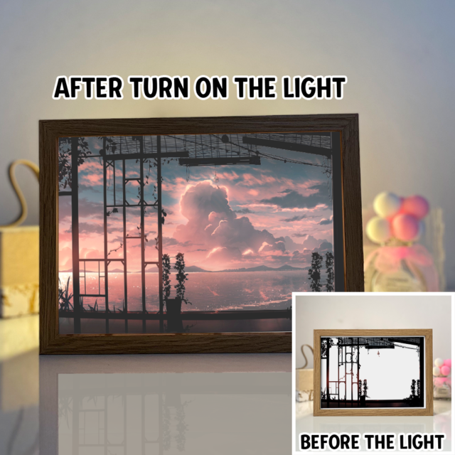 Sunset Through The Window 4D Art Led Light Wooden Frame Night Light Decoration
