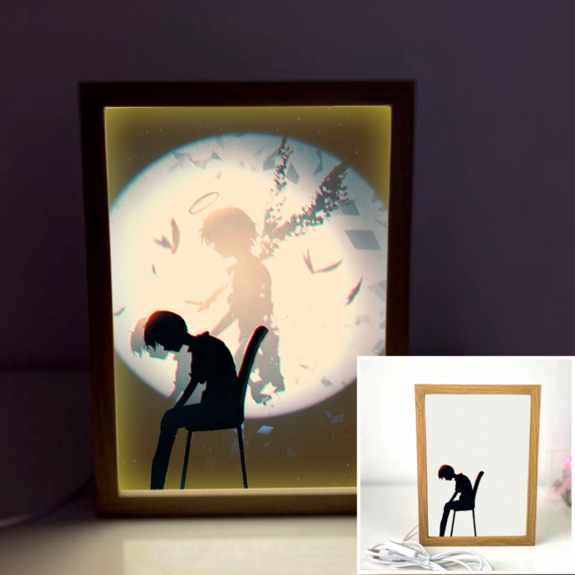 Angel Inside You Showed Up To Share Your Emotion 4D Art Led Light Wooden Frame Night Light Decoration