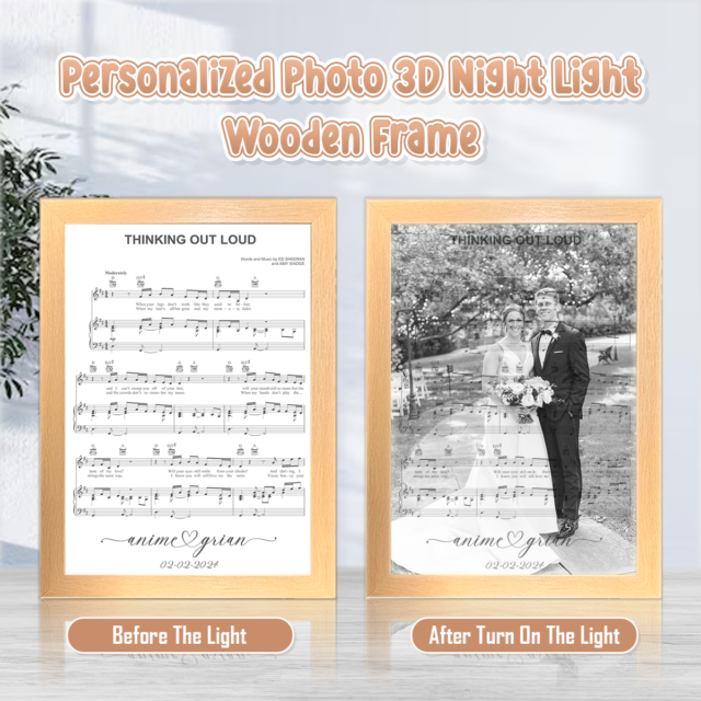  Personalized Your Favorite Song Sheet With Photo 3D Led Light Wooden Frame Night Light Decoration, 1st Anniversary Gift For Wife Husband, Wedding Gift, Birthday Gift Idea