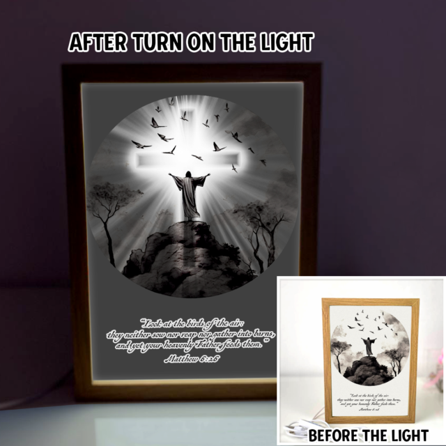 Special Holy Cross And Holy Light Appear 4D Art Led Light Wooden Frame Night Light Decoration