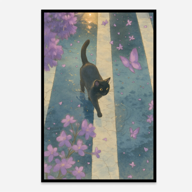 Midnight Cat in Bloom Aesthetic Art Print