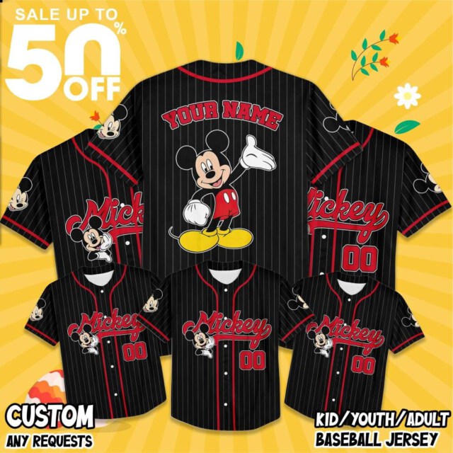 Personalize Disney Mickey Mouse Cute Striped Black