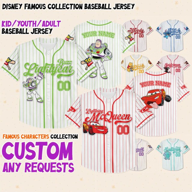 Custom Disney Famous Characters Collection, Baseball Jersey Team