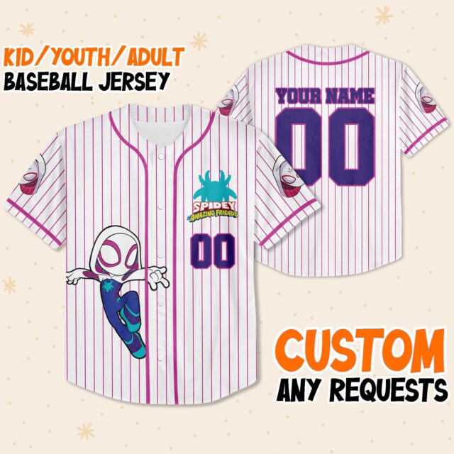 Personalize Spidey And His Amazing Friends Gwen Stacy White Pink Baseball Jersey