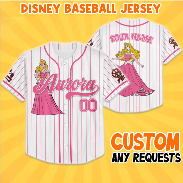 Custom Disney Princess Aurora Sleeping Beauty Simple Baseball Jersey