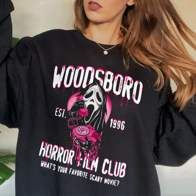 Woodsboro Horror Film Club Sweatshirt, Scream Sweatshirt, Movie Sweatshirt, Scary Movie Sweater, Horror Movie Shirt, 90s Horror