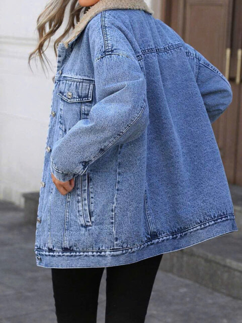 Faux Shearling Lined Denim Windbreaker Jacket – Casual & Cozy Essential