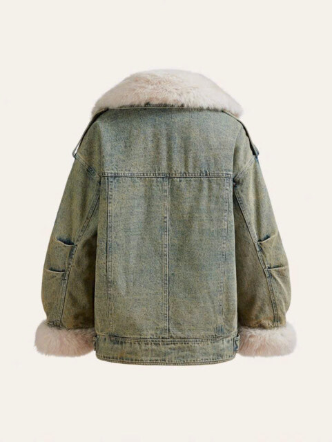 Women's Autumn/Winter Long Sleeve Patchwork Fluffy Casual Denim Jacket