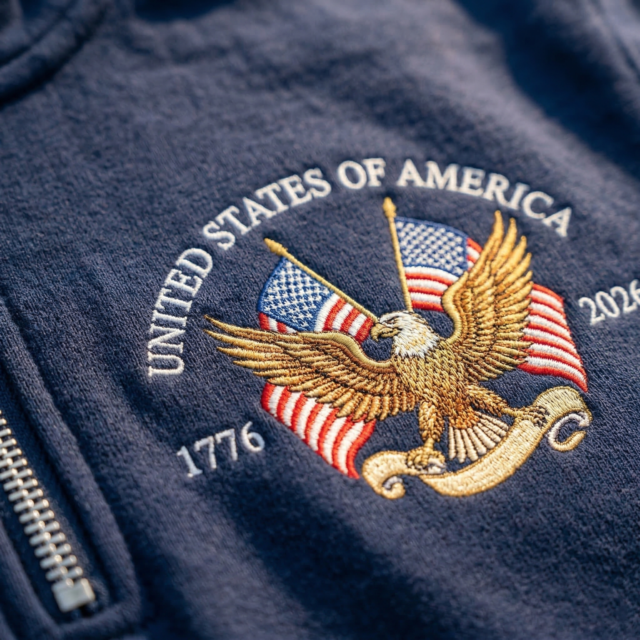 Embroidered USA Anniversary Quarter Zip Sweater, We The People Embroidery Sweatshirt, USA Flag Patch Shirt, Patriotic Gift For Vets