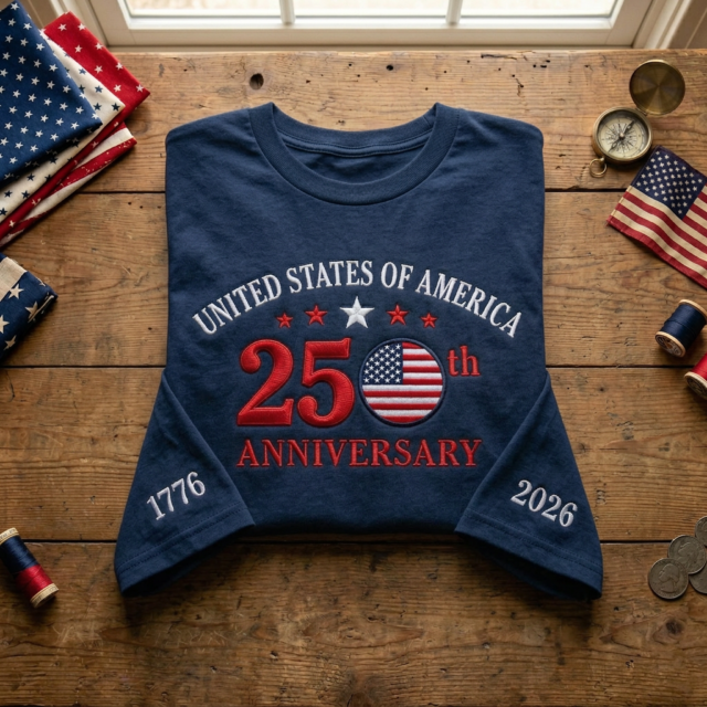 USA 250th Anniversary 2 Sleeves 1776 2026 Embroidered Apparel
